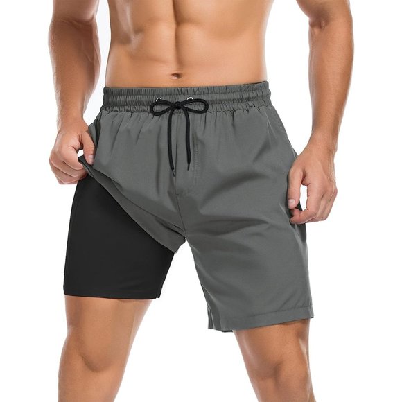 Swim Trunks Quick Dry Bathing Suit for Men with Compression Liner - Picture 1 of 7